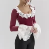 Jacinda Cabernet fløyels-korsetter-top med blonder