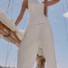 Jae hvite bomullsbukser med vid ben