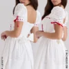 Jana hvit minikjole med broderie anglaise og puffermmer