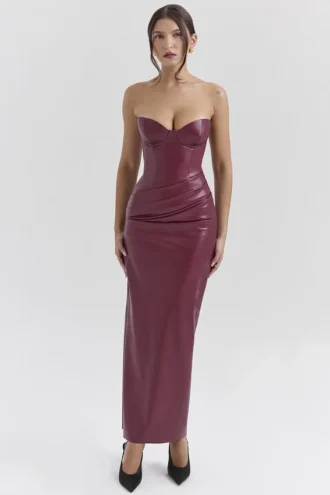Juliana Cabernet vegansk skinn-midikjole