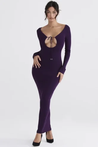 Keana Grape ribbestrikket maxikjole