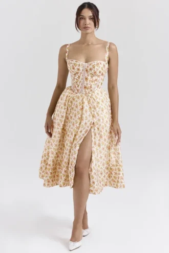 Kelly Royal Rose Print Korsetter Midi Sommerkjoler
