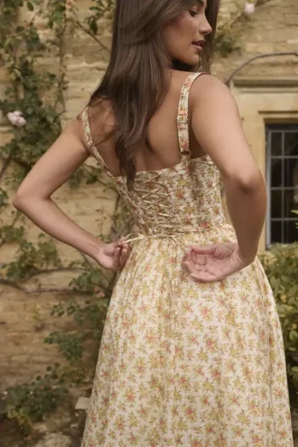 Kelly Royal Rose Print Korsetter Midi Sommerkjoler