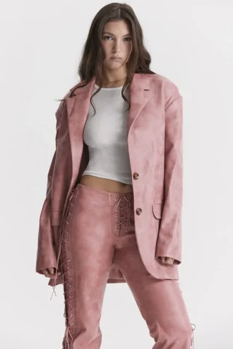 Kiera Oversized blazer i varmrosa vegansk skinn