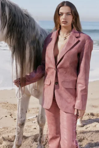 Kiera Oversized blazer i varmrosa vegansk skinn