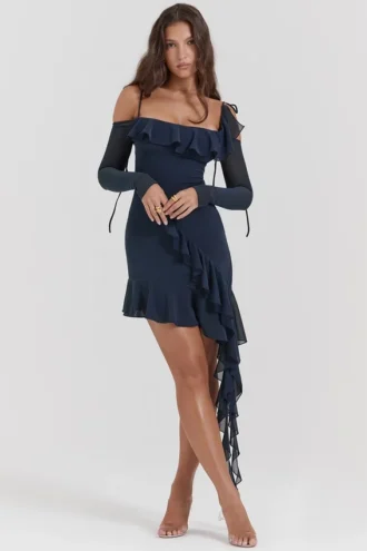 Kiki French Navy Ruffle Mini Kjoler