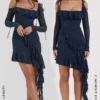 Kiki French Navy Ruffle Mini Kjoler