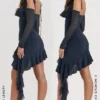 Kiki French Navy Ruffle Mini Kjoler