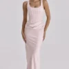 Kira Blush Pink Satin Gathered Maxi Kjoler