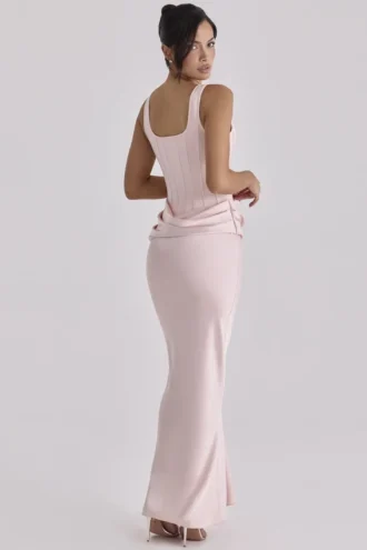 Kira Blush Pink Satin Gathered Maxi Kjoler