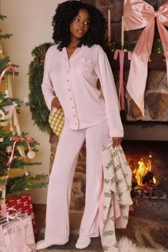 Klassisk pyjamas Rosa myk modal-pyjamasett