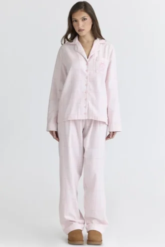 Klassisk pyjamas Rosa rutete pyjamasett i børstet bomull