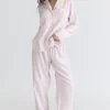 Klassisk pyjamas Rosa rutete pyjamasett i børstet bomull