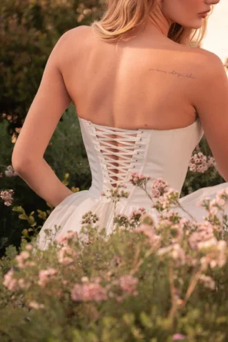 Kristiana Ivory Cotton Strapless Korsetter Mini Kjoler