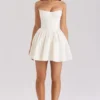 Kristiana Ivory Cotton Strapless Korsetter Mini Kjoler