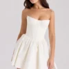 Kristiana Ivory Cotton Strapless Korsetter Mini Kjoler