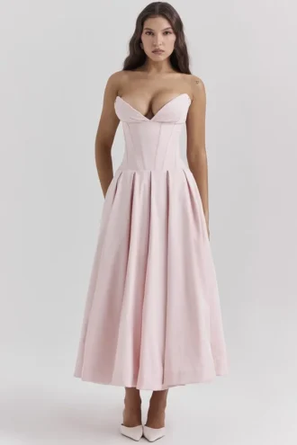 Lady Ballerina rosa stroppeløs midikjole