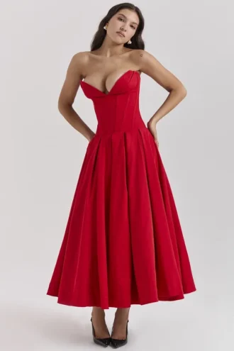 Lady Scarlet stroppeløs midikjole
