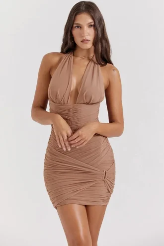 Laetitia Hazelnut rynket minikjole