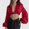 Laraine Cherry Silk Blouson Topper