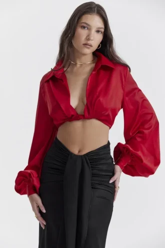 Laraine Cherry Silk Blouson Topper