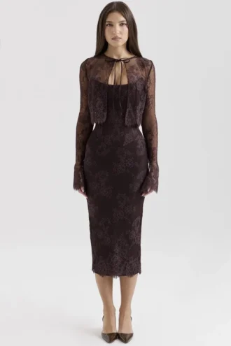 Larra Bitter Chocolate Lace Korsetter Midi Kjoler & Boleroer