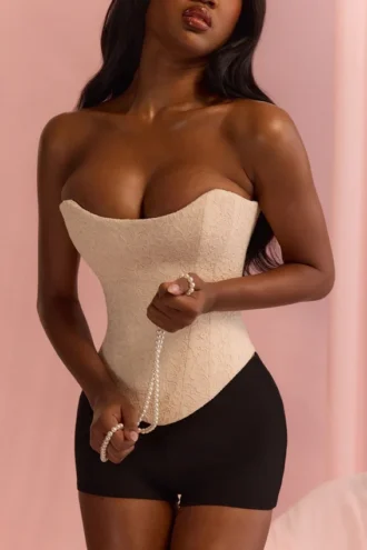 Larra Vintage Ivory Strapless Lace Korsetter Top