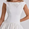 Lauren hvit bomullsminikjole med broderie anglaise og båthals