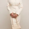 Lena kremfarget bouclé-midiskjørt
