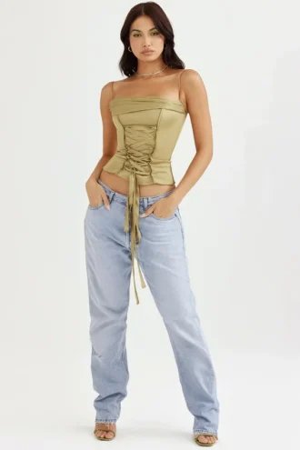 Letitia Olive Satin Lace Up Korsetter