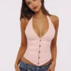 Lia rosa sateng-korsetter-topper med halterneck