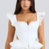 Lilibet hvit brodert bomullskorsetter-top med peplum