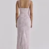 Lini Baby Pink Lace Mesh Maxi Kjoler
