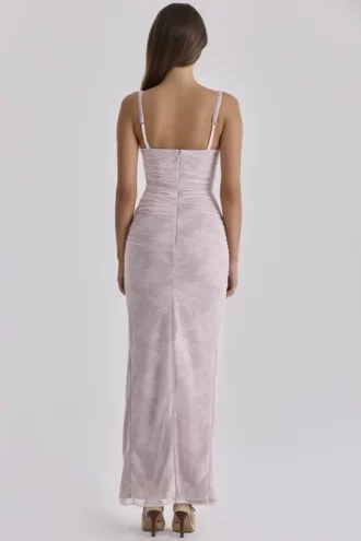 Lini Baby Pink Lace Mesh Maxi Kjoler