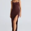 Lini burgunder stretch mesh maxikjole