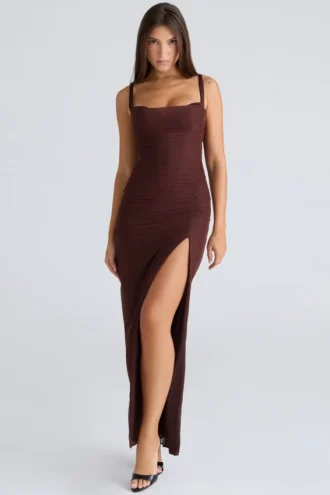 Lini burgunder stretch mesh maxikjole