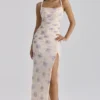 Lini Ivory Sweet Peony Print Stretch Mesh Maxi Kjoler