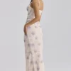 Lini Ivory Sweet Peony Print Stretch Mesh Maxi Kjoler