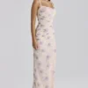Lini Ivory Sweet Peony Print Stretch Mesh Maxi Kjoler