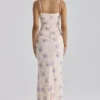 Lini Ivory Sweet Peony Print Stretch Mesh Maxi Kjoler