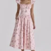 Livia rosa vintage rose bomulls midi-sommerkjoler