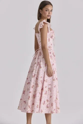 Livia rosa vintage rose bomulls midi-sommerkjoler