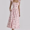 Livia rosa vintage rose bomulls midi-sommerkjoler