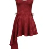 Lola vinrød jacquard-satin drapert minikjole