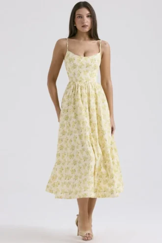 Lolita Buttercup Vintage blomstertrykk bomullskorsetter-sommerkjoler