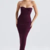 Lucia Grape stroppeløs korsetter-maxidress
