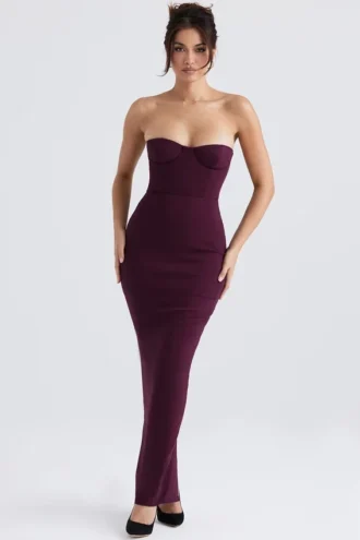 Lucia Grape stroppeløs korsetter-maxidress