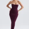 Lucia Grape stroppeløs korsetter-maxidress