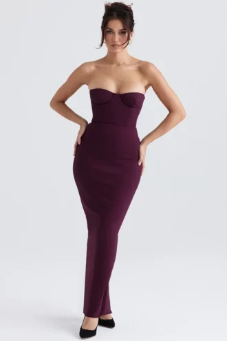 Lucia Grape stroppeløs korsetter-maxidress