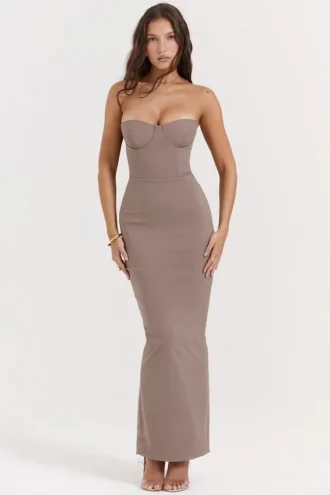 Lucia Taupe stroppeløs korsetter-maxidress